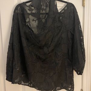 Shein off the shoulder sheer top. Floral print. Neck tie. 1XL